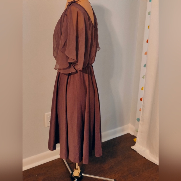 floaty  fairy dress chiffon shoulder cape Spring  shoulder bows slinky vintage - Picture 5 of 6